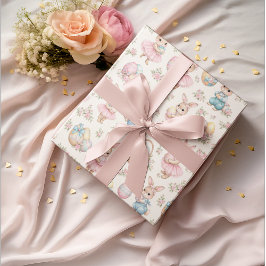 Moeie Paashaas Bloemenpatroon - Pastel Lente Cadeaupapier