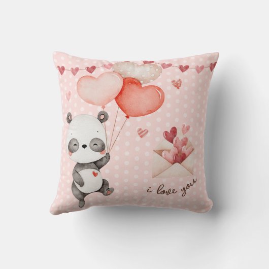 Moeie Panda Liefde Rode Hart Ballonnen Valentijnsd Kussen (Achterkant)