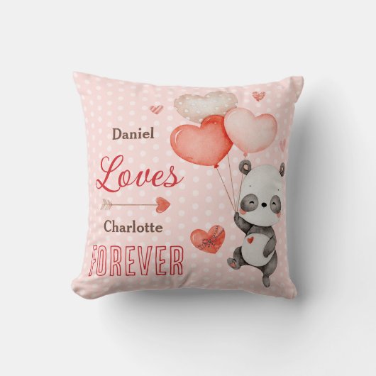 Moeie Panda Liefde Rode Hart Ballonnen Valentijnsd Kussen (Voorkant)