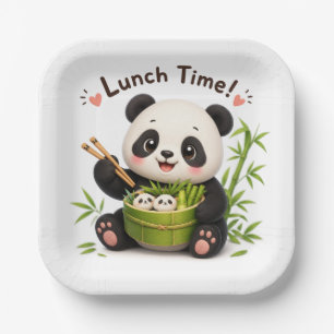 Moeie Panda "Lunchtijd!" Bamboe Kom Papieren Borde Bordje