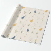 Moeie pastel blauw gele kuikens cadeaupapier (Uitgerold)