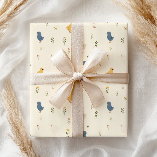 Moeie pastel blauw gele kuikens cadeaupapier