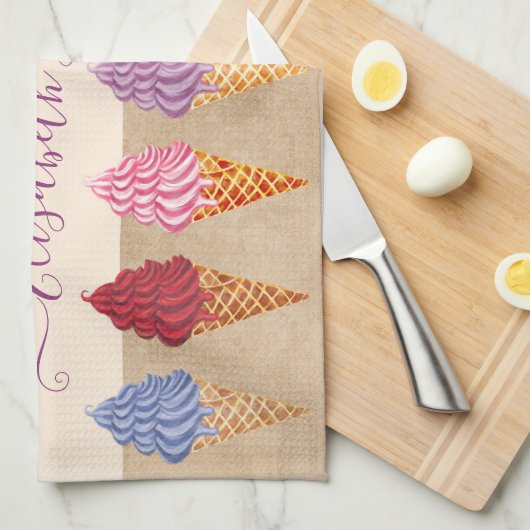 Moeie Pastel Waterverf Ijsje Funny Aangepaste Naam Theedoek (Quarter Fold)