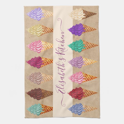 Moeie Pastel Waterverf Ijsje Funny Aangepaste Naam Theedoek (Verticaal)