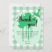 Moeie pastelgroene geruite babyshower bedankkaart (Voorkant)
