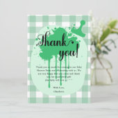 Moeie pastelgroene geruite babyshower bedankkaart (Staand voorkant)