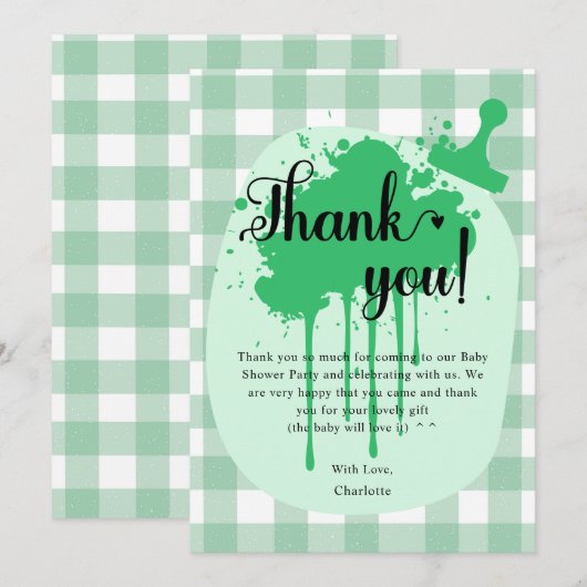 Moeie pastelgroene geruite babyshower bedankkaart (Voorkant / Achterkant)