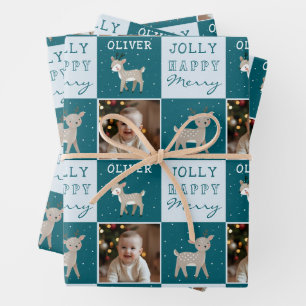 Moeie Persoonlijke Baby Foto Rendier Kerstmis Inpakpapier Vel