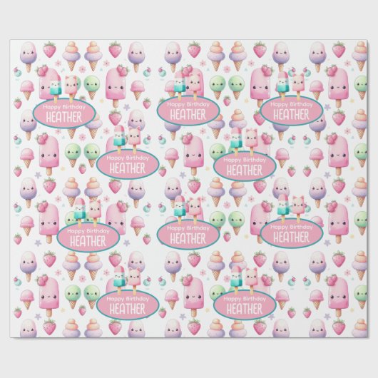 Moeie Persoonlijke IJslolly Zomer Verjaardag Meisj Cadeaupapier (Vlak)