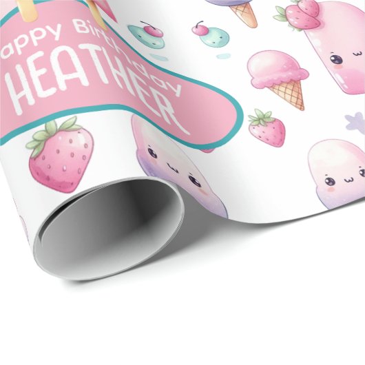 Moeie Persoonlijke IJslolly Zomer Verjaardag Meisj Cadeaupapier (Rol Hoek)