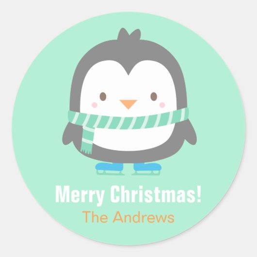 Moeie Pinguïn Kinderen Kerst Decoratie Stickers (Voorkant)