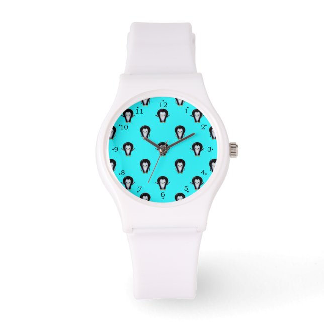 Moeie Pinguïn Patroon op Turquoise Horloge (Voorkant)