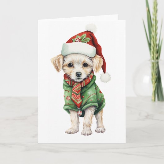 Moeie pluizige Kerst Puppy, Muts, Sjaal BLANK Feestdagen Kaart (Voorkant)