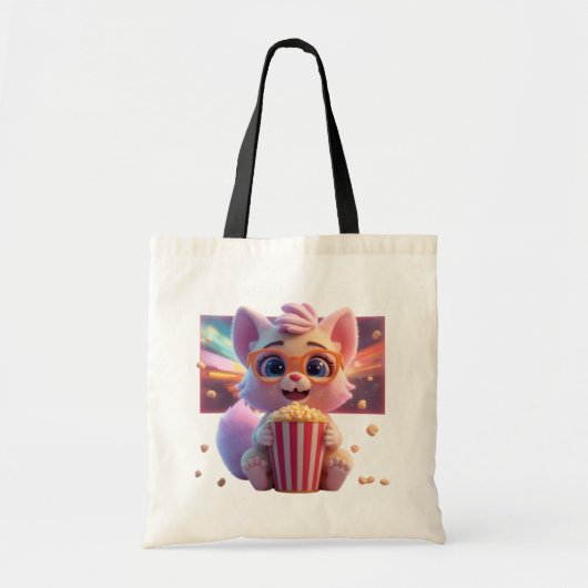 Moeie Popcorn Kitty Boodschappentas Tote Bag (Voorkant)