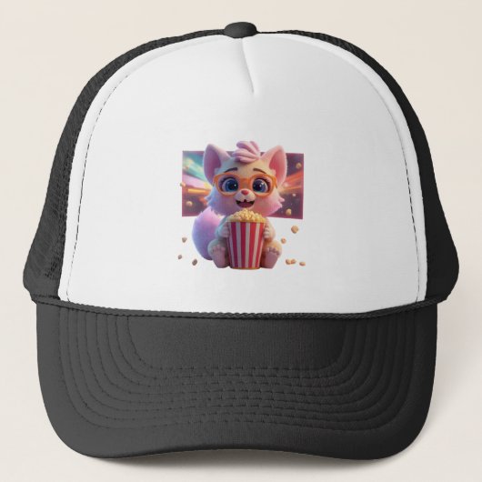 Moeie Popcorn Kitty Hoed Trucker Pet (Voorkant)