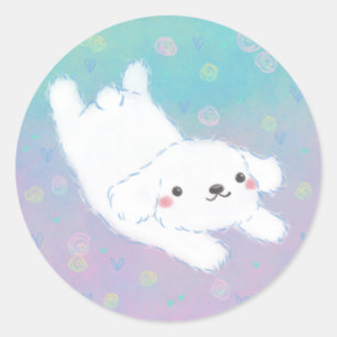 Moeie Pup met Pastelkleurige Bloemen Ronde Sticker