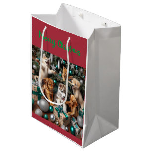 Moeie Puppies en Kitten met Kerstmis Medium Cadeauzakje