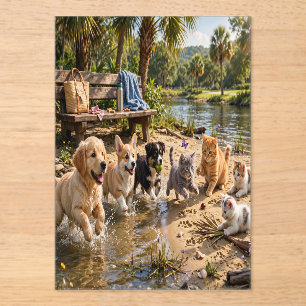 Moeie Puppies & Kittens Rivier Avontuur Acryl Uitnodigingen