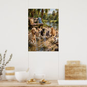 Moeie Puppies & Kittens Riviermuur  Poster (Keuken)