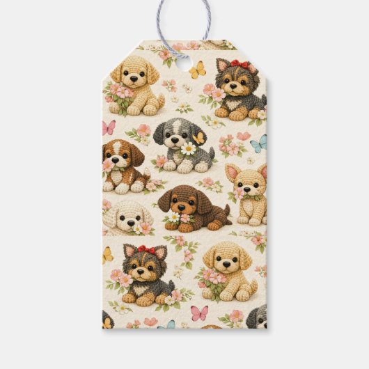Moeie Puppy Bloemvlinder Patroon  Cadeaulabel (Voorkant)