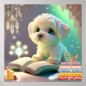 Moeie puppy die een boek leest kinderkamer kunst poster (Voorkant)