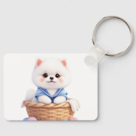 Moeie Puppy in Mandje Sleutelhanger