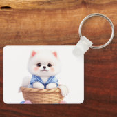 Moeie Puppy in Mandje Sleutelhanger (Voorkant)