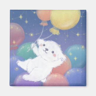Moeie puppy met ballonnen en sterren magneet
