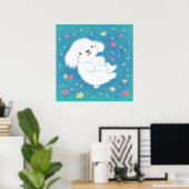 Moeie Puppy met Bloemen Poster (Thuiskantoor)