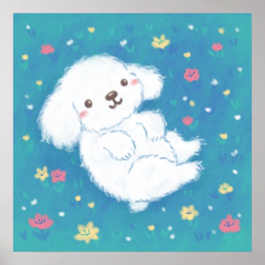 Moeie Puppy met Bloemen Poster (Voorkant)