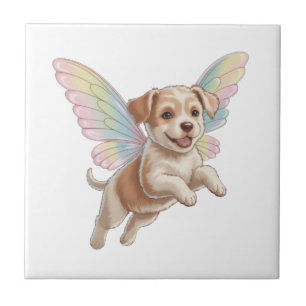 Moeie Puppy met Lichtgevende Feeënvleugels — Magis Tegeltje