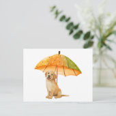 Moeie puppy onder herfstkleurparasol briefkaart (Staand voorkant)