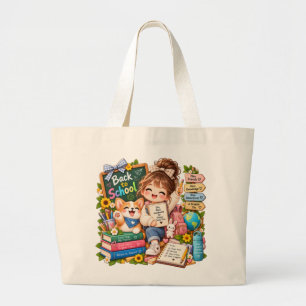 Moeie Puppy Terug naar School Reusachtige Boodscha Grote Tote Bag