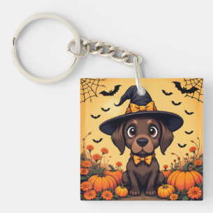 Moeie puppy verkleed als heks voor Halloween Sleutelhanger