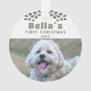 Moeie Puppy Zijn Eerste Kerstmis Hond Dierenfoto Ornament