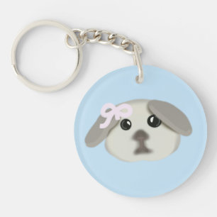 Moeie puppyhond met roze lintje sleutelhanger