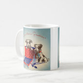 Moeie puppyhonden, vintage kerstgroeten koffiemok (Voorkant links)