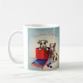 Moeie puppyhonden, vintage kerstgroeten koffiemok (Links)