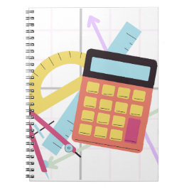 Moeie rekenmachine en schoolspullen illustratie notitieboek