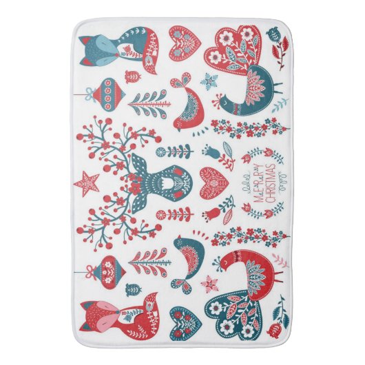 Moeie rode en marineblauwe Kerst Scandinavische vo Badmat (Voorkant Verticaal)