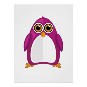 Moeie Rode Paarse Pinguïn – Kawaii Cartoon Pinguïn Perfect Poster