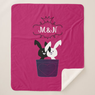 Moeie Rood Zwart Wit Kawaii Konijn Vriend Monogram Sherpa Deken