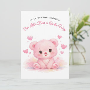 Moeie Roze Babybeer Baby Shower Pastel Meisje Kaart
