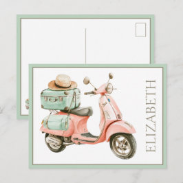Moeie roze en aqua kustscooter briefkaart