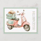 Moeie roze en aqua kustscooter briefkaart (Voorkant)