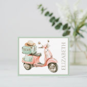 Moeie roze en aqua kustscooter briefkaart (Staand voorkant)