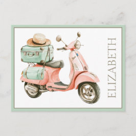 Moeie roze en aqua kustscooter briefkaart