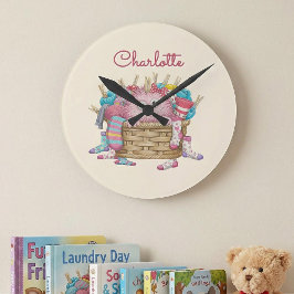 Moeie Roze Fluffy Sock Monster Kinderen Ontwerp Ronde Klok