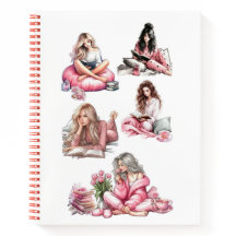 Moeie Roze Gezellige Leesmeisjes Spiraal Notebook