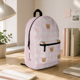 Moeie Roze Gingham Beer Meisje School Persoonlijk Bedrukte Rugzak
